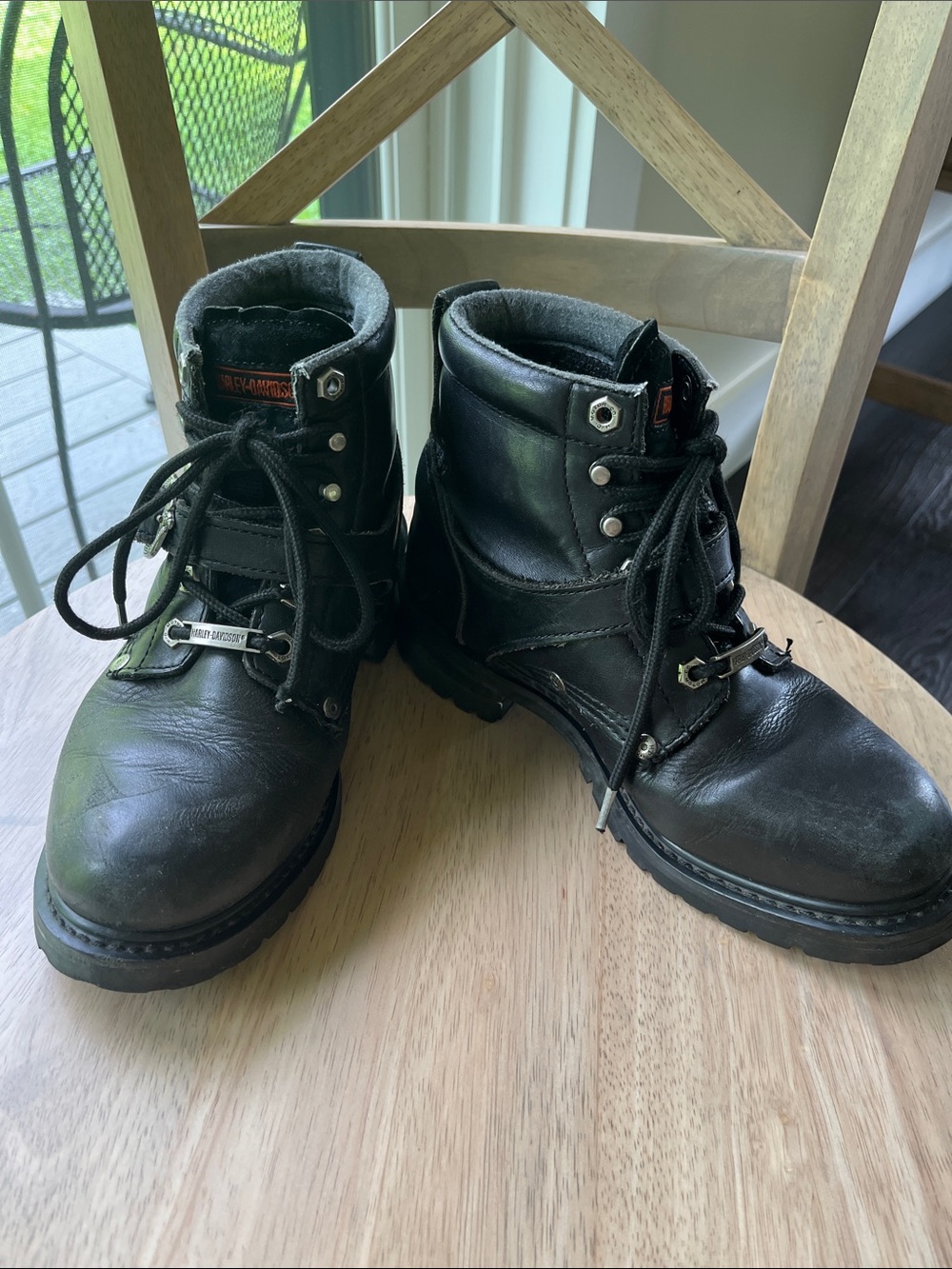 Harley-Davidson Black Leather Lace-Up Moto Boots